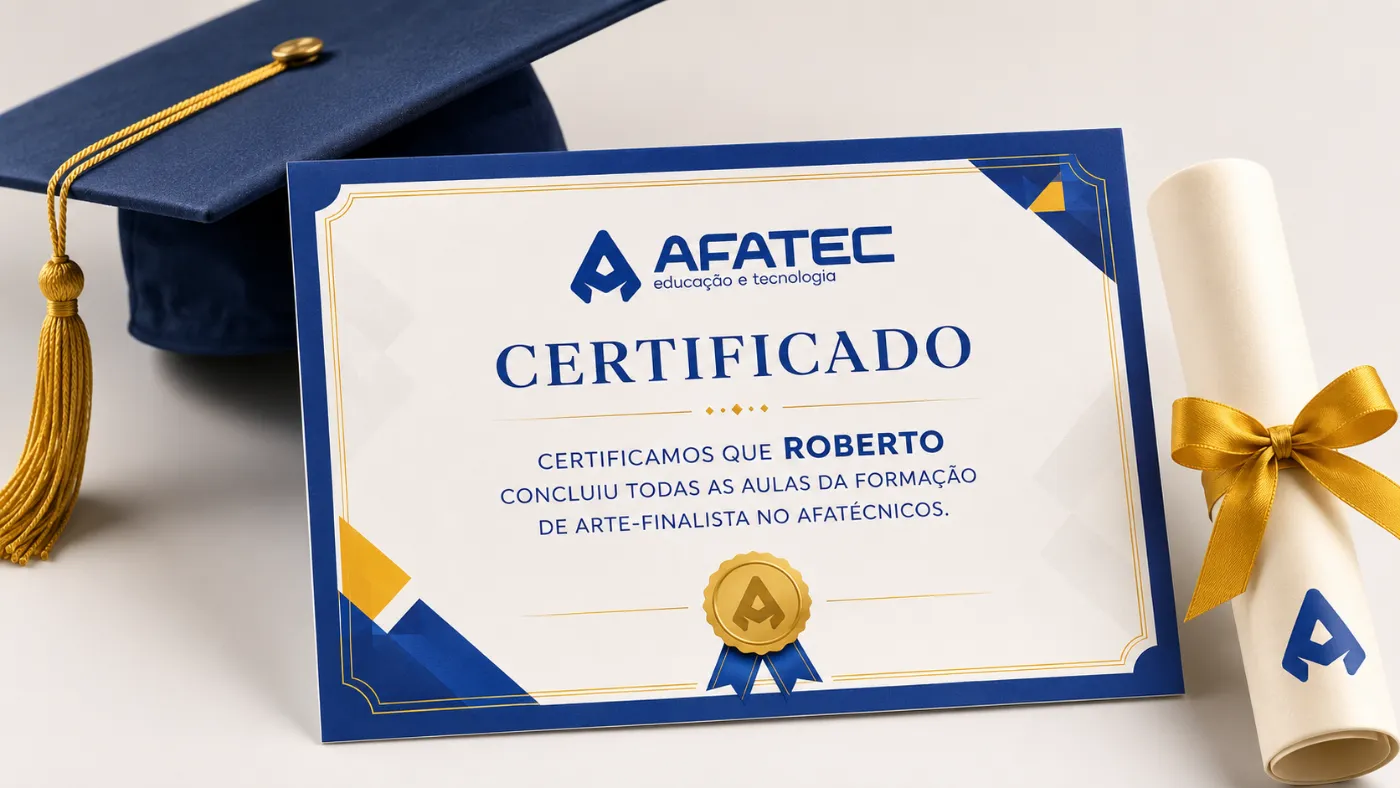 Certificado AFATEC de conclusão da formação, com selo dourado, capelo e diploma